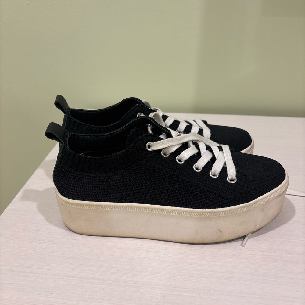 Aqua Black Knit Platform Sneakers